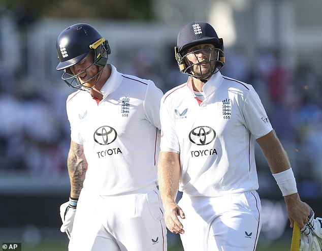 England finished the day on 251/4 with Joe Root (right) on 99 and Ben Stokes (left) on 39