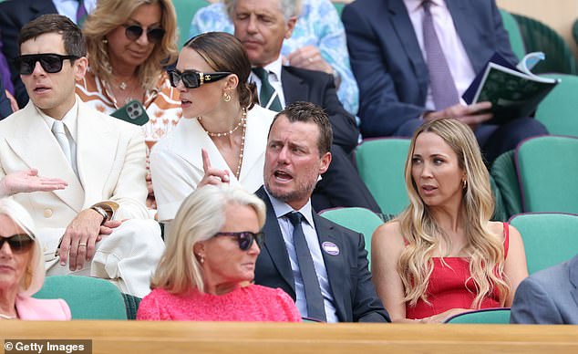 Lleyton (pictured with wife Bec at Wimbledon) keeps a tight rein on his son's media exposure