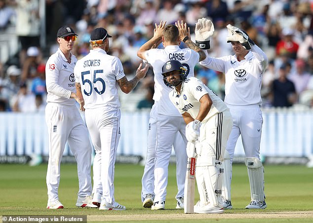India were 41 for one at one point but ended the day a perilous 58 for four, with Brydon Carse and Ben Stokes starring for England