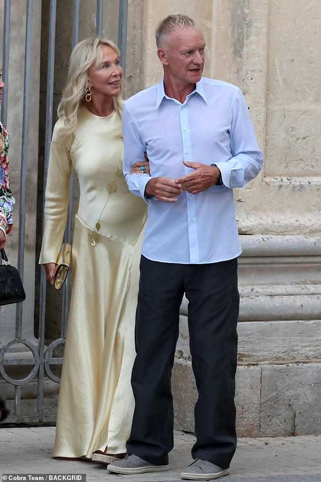 Family in attendance included Sting and his wife Trudie Styler (pictured), and Kate's older brother, Joe Sumner, 48, who at one point treated guests to live performances on his guitar
