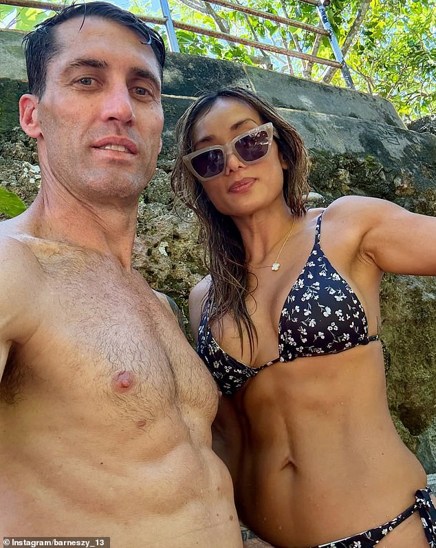 Instead of heading to Europe with her girlfriends for a few weeks of fun, she hopped on a plane to Bali with her ex-husband Chris Barnes (L), their two children - and his girlfriend Jessica (R)