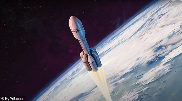 An artist impression of the rocket, which is said to use 'revolutionary hybrid propulsion,' powered by a mix of liquid and solid propellants, some made from recycled plastic
