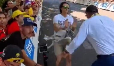 The activist, seen in footage wearing a T-shirt emblazoned with the slogan' Israel out of the Tour' and waving a keffiyeh stormed onto the main track on Wednesday in a protest against Israel’s participation in the iconic cycling race