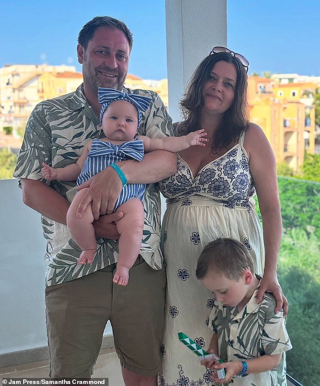 Despite having initial nerves about the situation, she was never worried about being an older mother and did not want judgement from others to cloud her experience. Pictured: The family along with their other child, Zephyr