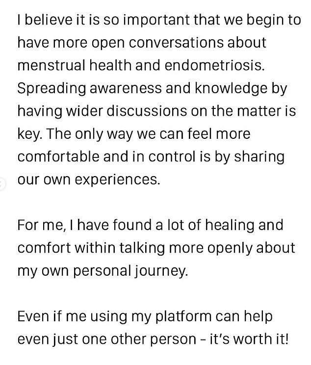 Later writing in a statement: 'After years of struggling with confusing and challenging health problems including stomach bloating, bowel pain and heavy periods'