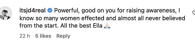 Ella's fans and famous friends alike were quick to rush to the comment and offer her their support