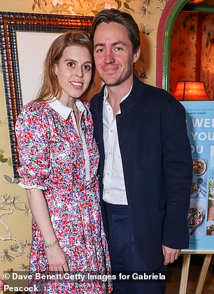 Princess Beatrice and Edo Mapelli Mozzi pose at a book launch in April 2024