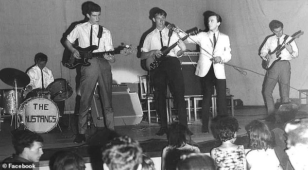 Pete was a bass player for The Playboys who were the backing band for 1960s Australian teen idol Normie Rowe. Pete is pictured (second from left) with his first band The Mustangs