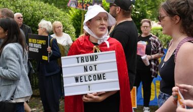 Demonstrators gathered outside the US Consulate to voice opposition to President Donald Trump ahead of his visit to Edinburgh, Scotland on Saturday