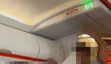 Terrifying moment easyJet passenger yells 'I've got a bomb' on packed flight before hero pins him down
