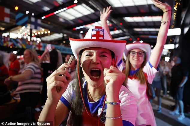 England fan celebrates winning the penalty shootout