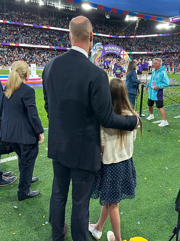 Prince William and Princess Charlotte watch on as the Lionesses celebrate their victory over Spain