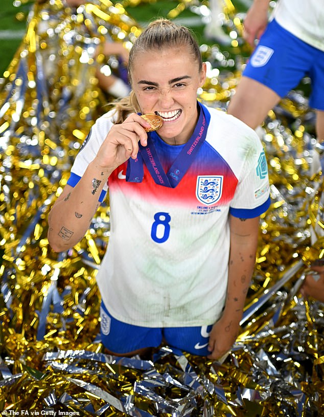 Georgia Stanway of England poses for a photo with her medal after winning the UEFA Women's EURO 2025 Final
