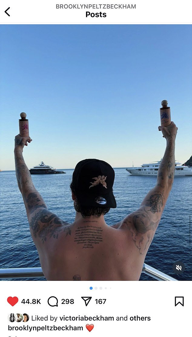 JULY 23: She liked a gallery of snaps of Brooklyn while he was enjoying a holiday on a yacht