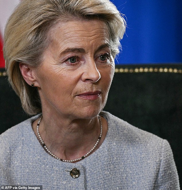 Ursula Von der Leyen reacts during a joint press briefing with Trump following their meeting in Turnberry, Scotland. According to Neil, 'it’s easy to see why her job is now hanging by a thread when you dig into the details' of the trade deal between the US and EU