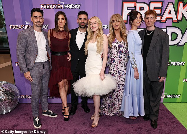 Lindsay Lohan was joined by her family at the New York screening of her upcoming film, Freakier Friday, on Monday
