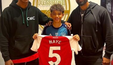 David Haye's 11-year-old son Kingston (centre) has signed for Arsenal's youth academy