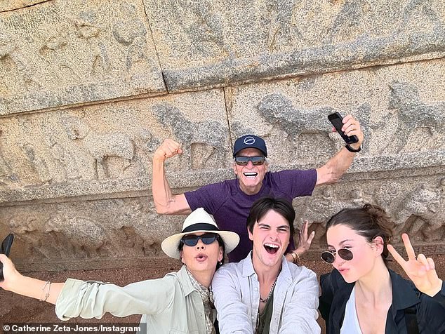 The Wednesday star, 55, and the American actor, 80, have been married since 2000 and share two children - Dylan, 24, and Carys, 21 (all pictured)