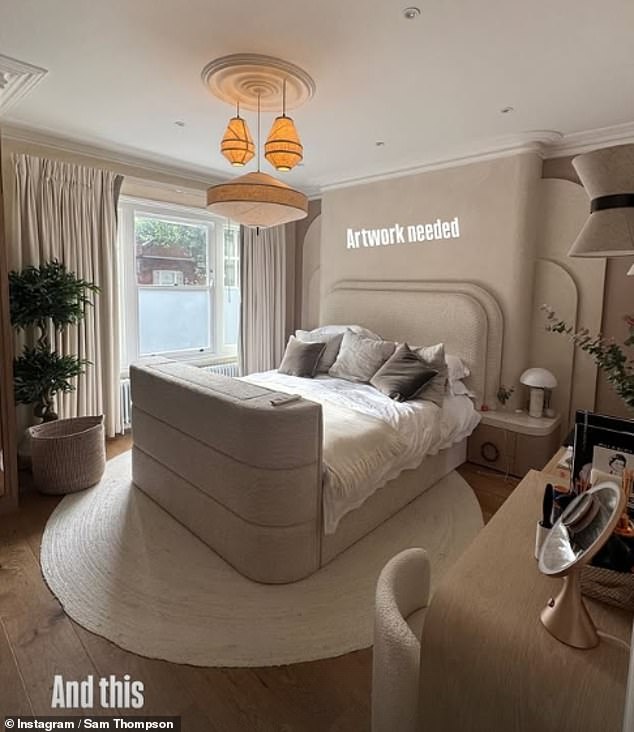 In his second post, Sam then showed off his bedroom, admitting he was still in the process of choosing artwork to be placed above the bed