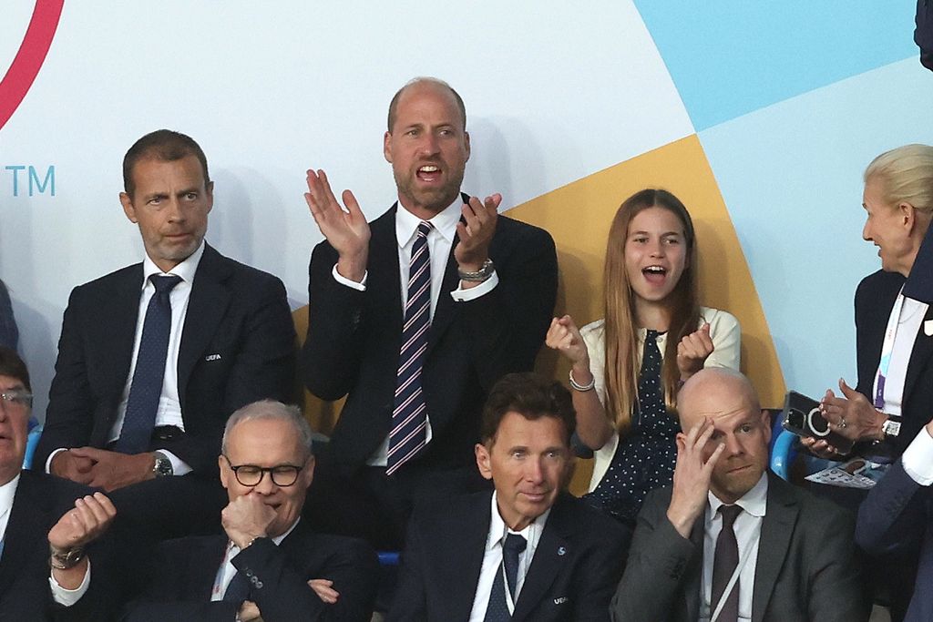  Prince William, Prince Of Wales & Princess Charlotte of Wales celebrate after England win the Penalty shoot out 