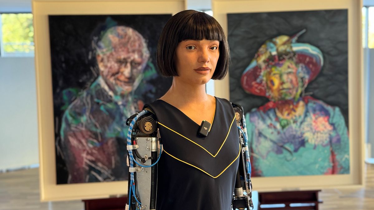 Robot artist Ai-Da unveils portrait of King Charles III at the United Nations