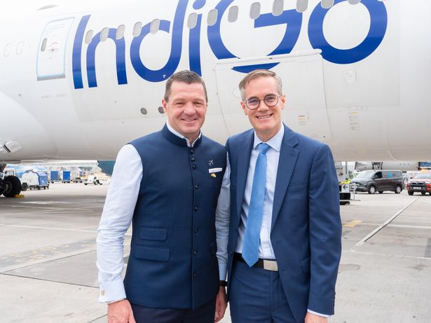 CEO of IndiGo Pieter Elbers with CEO of Manchester Airport Chris Woodroofe