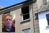 thumbnail: The scene of a fire on the Main Street in Ballymoney and (inset) Paddy Douglas
