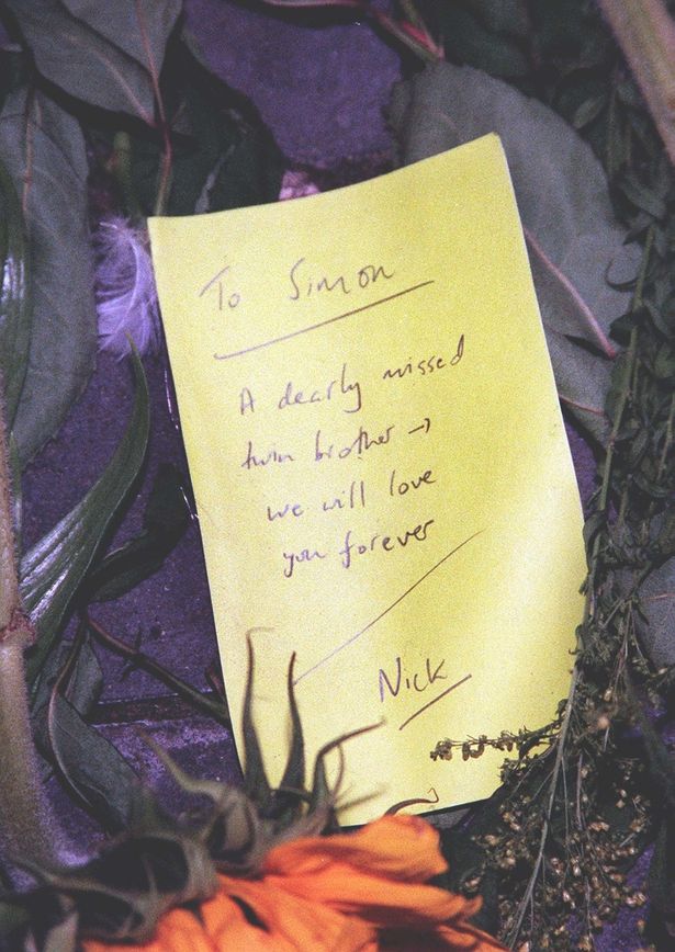 Flowers and a message left for Simon by his Nick 