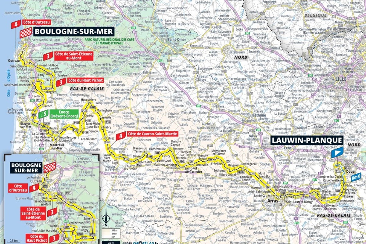 Tour de France 2025 stage 2 preview: Map and profile of 209km hilly route to Boulogne-sur-Mer