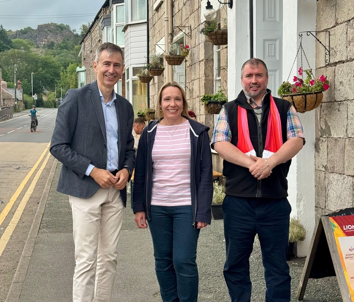 The Swiss ambassador with political - and football - rivals, Lib Dem North Shropshire MP Helen Morgan, and Labour's Montgomeryshire & Glyndwr MP, Steve Witherden.