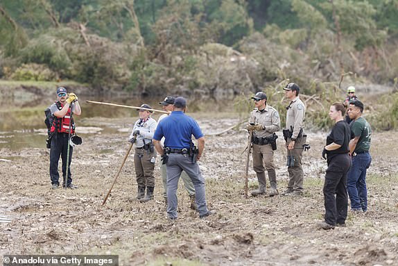 INGRAM, TEXAS - JULY 7: Search and rescue crews continue to look for missing persons after devastating floods hit near the Guadalupe River in Ingram, Texas on July 7, 2025. The death toll from flash floods in the US state of Texas has risen to 91, with the majority of fatalities concentrated in Kerr County, officials said Monday. (Photo by Jorge Salgado/Anadolu via Getty Images)