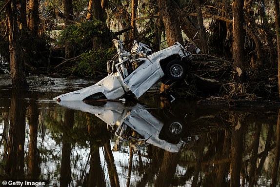 INGRAM, TEXAS - JULY 8: Debris lays along the Guadalupe River after it was swept up in the flash flooding on July 8, 2025 in Ingram, Texas. Heavy rainfall caused flooding along the Guadalupe River in central Texas with multiple fatalities reported. (Photo by Jim Vondruska/Getty Images)