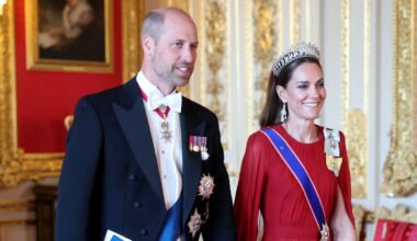 The Prince and Princess of Wales at the State Banquet for President of France Emmanuel Macron. Pic: PA