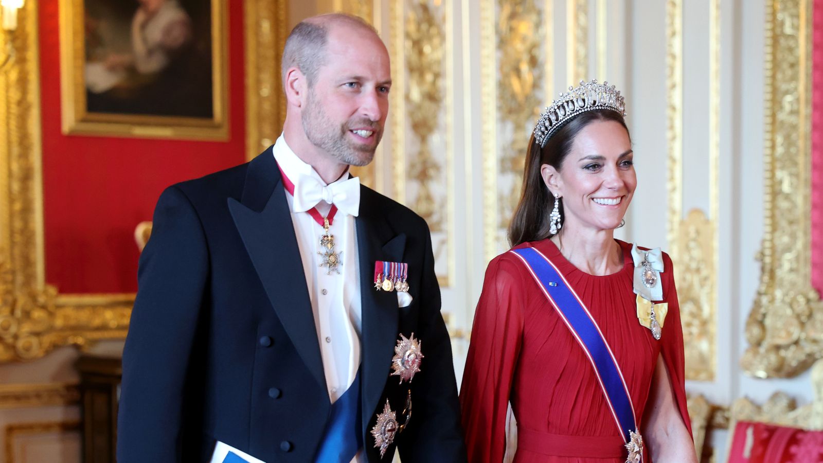 The Prince and Princess of Wales at the State Banquet for President of France Emmanuel Macron. Pic: PA