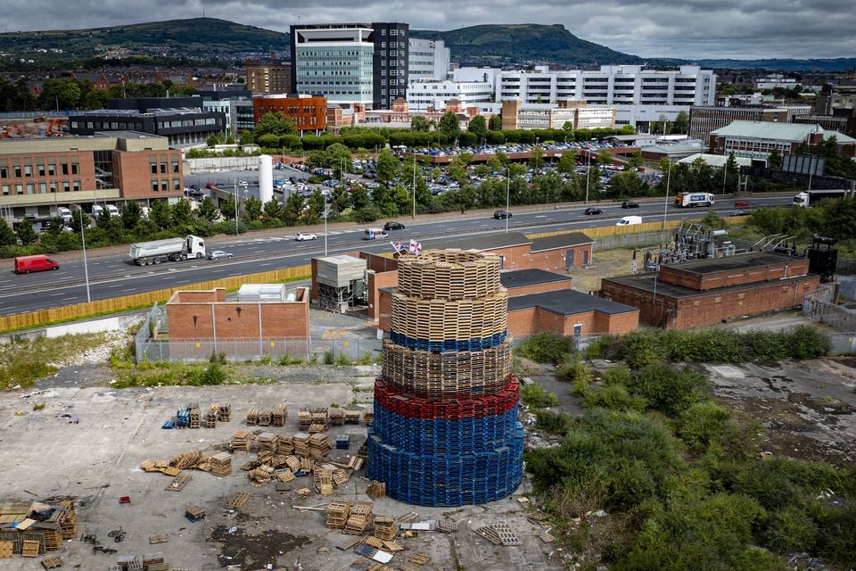 General views of a bonfire at the side of the Westlink in Belfast close Donegall Road in south Belfast on July 8th 2025 (Photo by Kevin Scott)