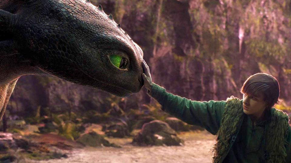 Toothless and Hiccup (Mason Thames" in "How to Train Your Dragon."