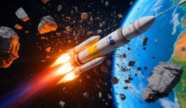 Illustration of China's Long March 6A rocket disintegration and resulting space debris, generated by artificial intelligence.