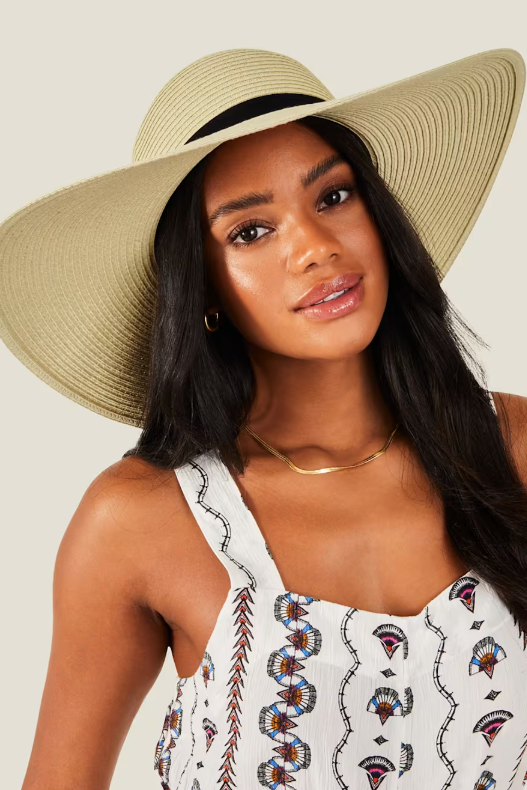 Woven Straw Wide Brim Floppy Hat