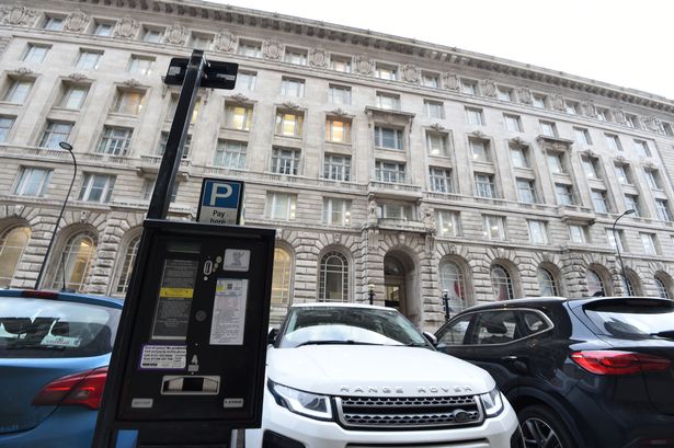 A Council parking meter outside the Cunard Building.