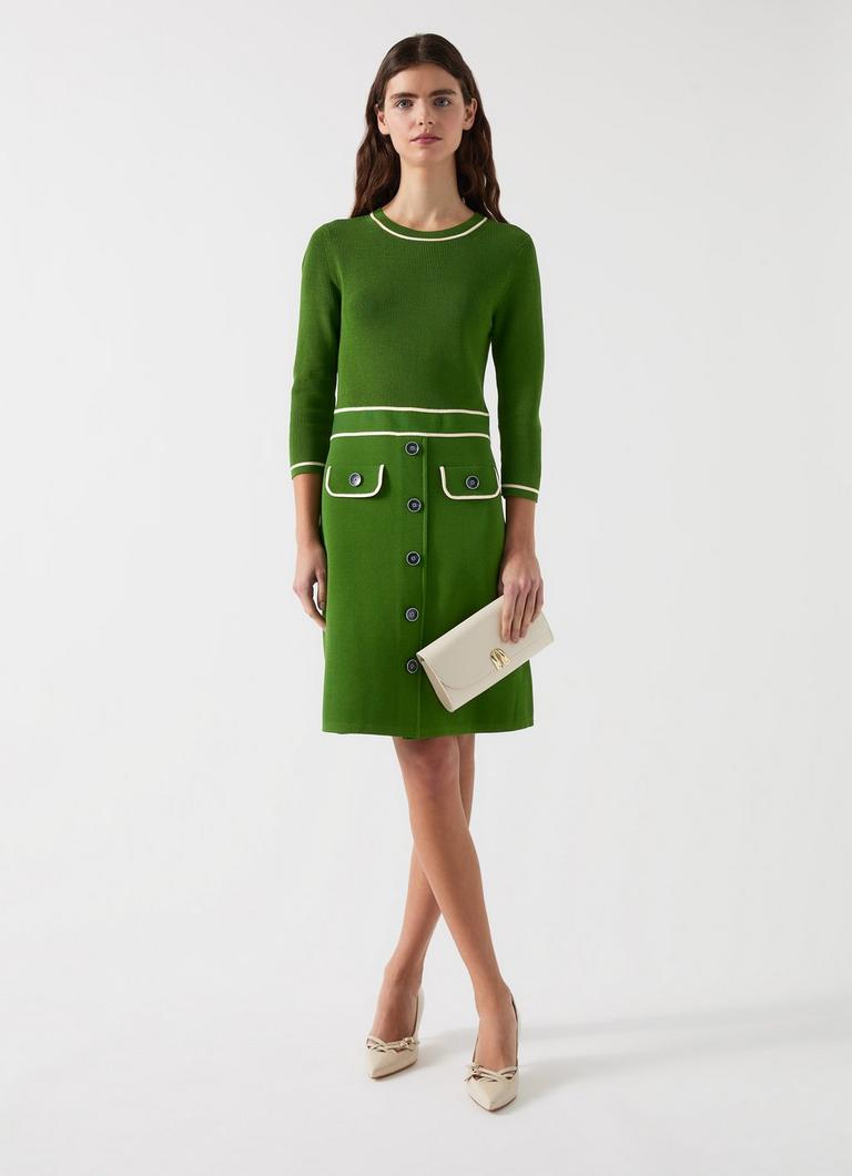 Ciara Treetop Green & Ecru Knit Dress