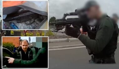 Caught on camera: Moment Winkie Irvine was arrested after weapons found in his car boot