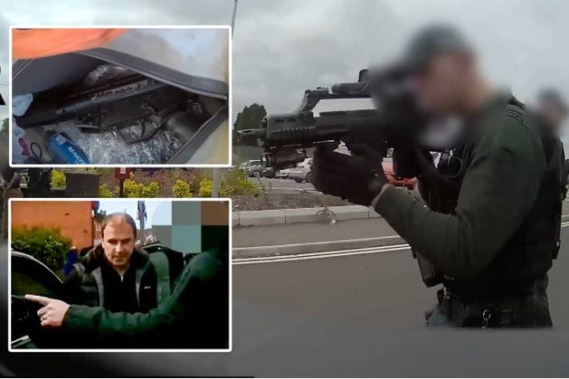 Caught on camera: Moment Winkie Irvine was arrested after weapons found in his car boot