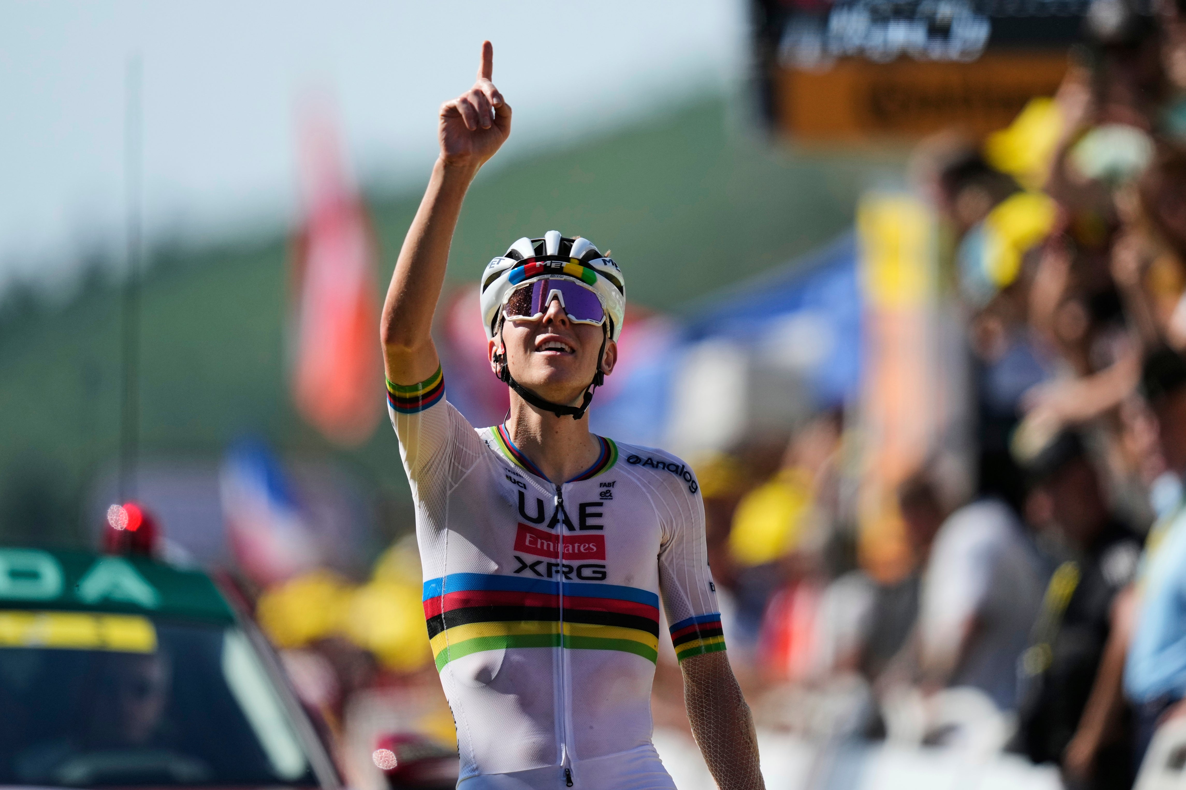 Pogacar dedicated his stage 12 win to 19-year-old cyclist Samuele Privitera, who died after a fall in a race on Wednesday