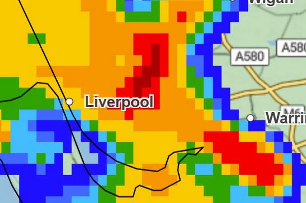 Met Office map at 5.45pm shows heavy rainfall, July 20
