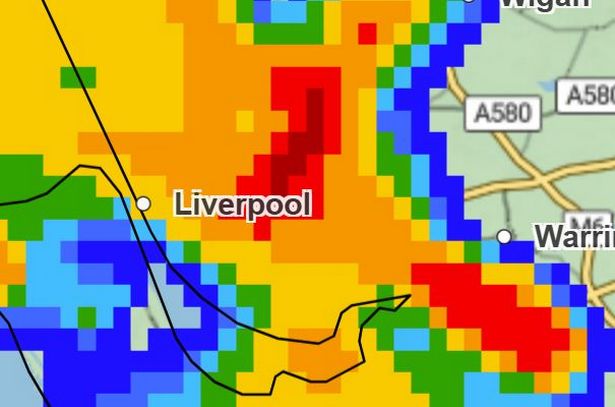 Met Office map at 5.45pm shows heavy rainfall, July 20