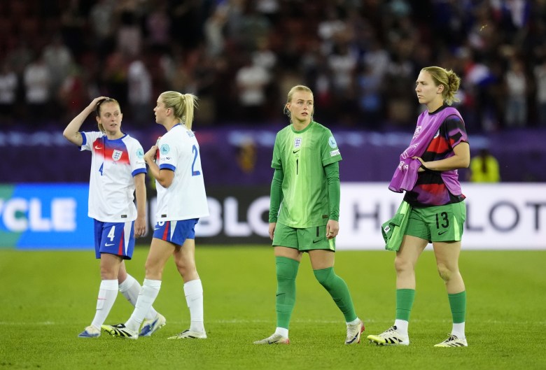 England players appear dejected after Euro 2025 defeat to France