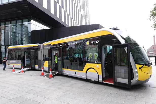 The new 'glider' bus on display in Liverpool today