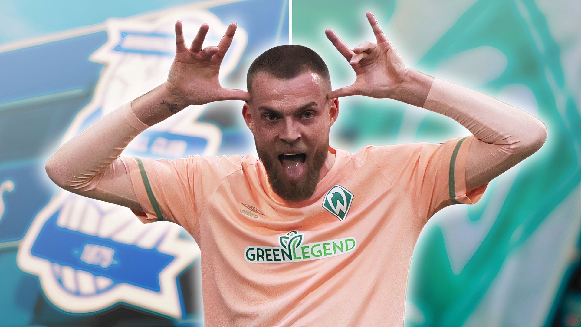 Marvin Ducksch of Werder Bremen, Birmingham City badge, Werder Bremen badge