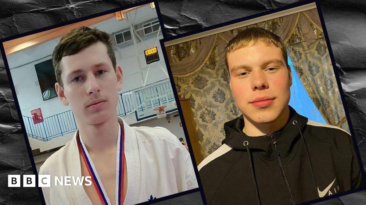 Separate photos of two boys, one in a white judo outfit and the other a black tracksuit top