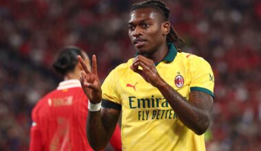 Rafael Leao pays tribute to Diogo Jota after scoring during AC Milan's pre-season win over Liverpool in Hong Kong